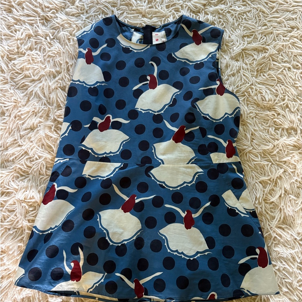 Marni Blue Blouse with Polka Dot and Swan Design